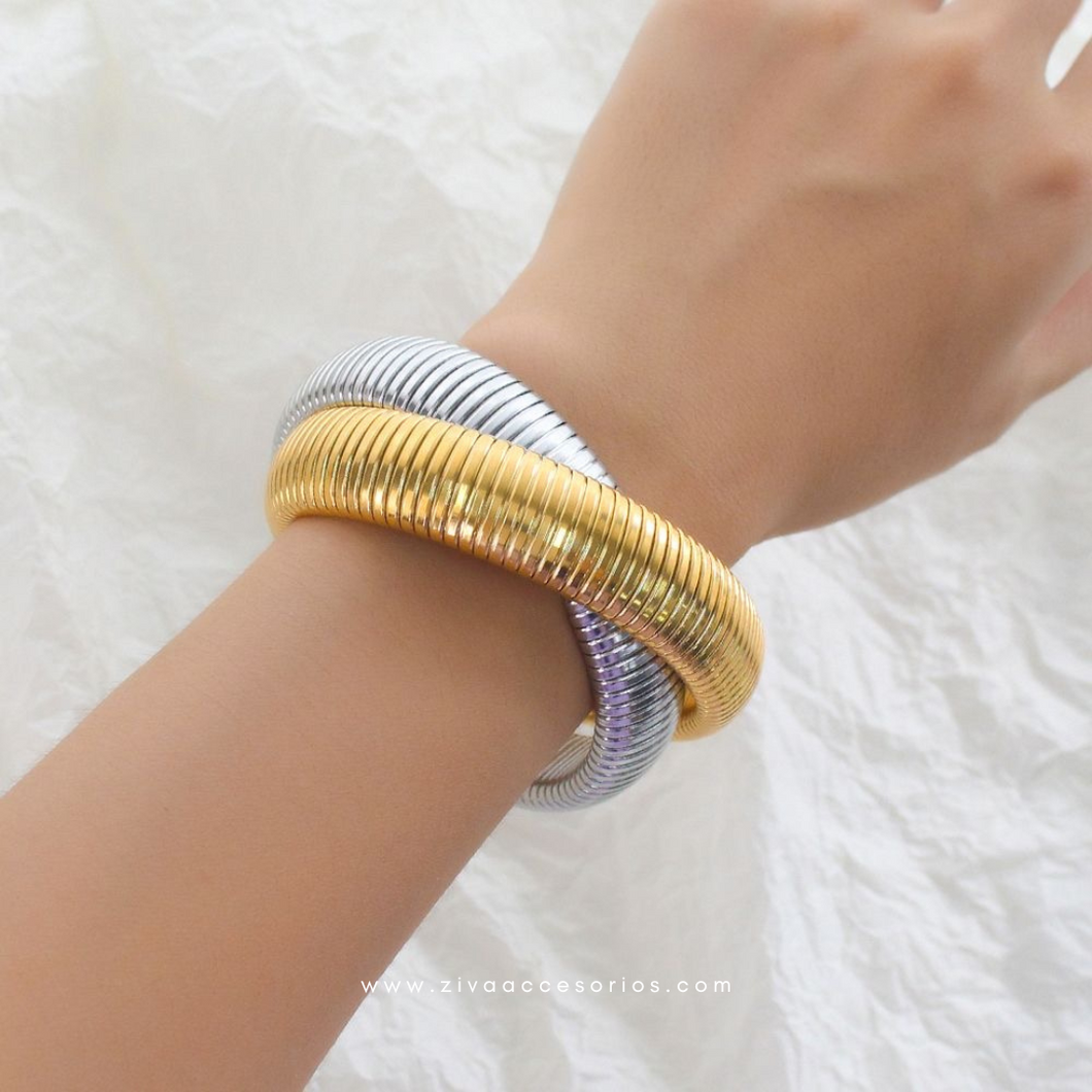 Brazalete Calipso Doble Dorado y Plateado