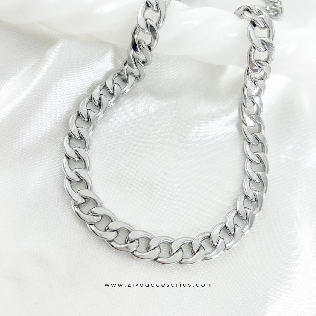 Cadena Choker Cuban plateado (38cm-9mm) con extensión