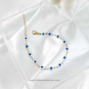 Pulsera Ojitos Blanco y Azul ajustable